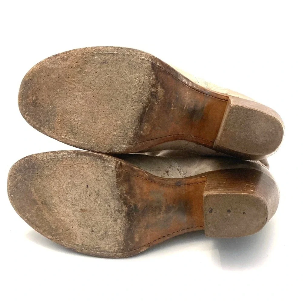 Frye Jane Leather Boots Distressed Taupe Womens 6B‎ 77594 Fold Over Cuff OTK